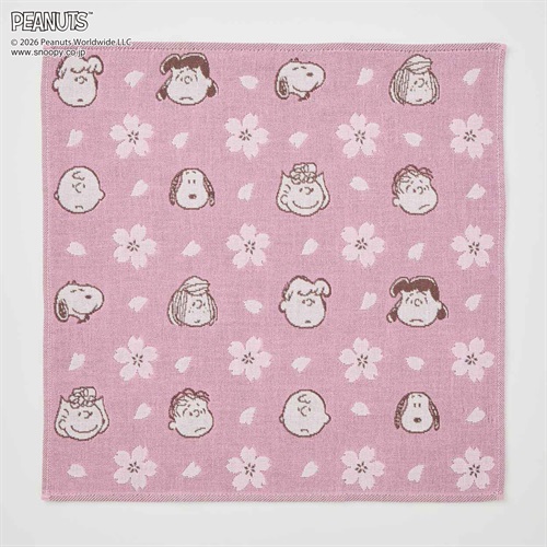 ピーナッツ(PEANUTS) スヌーピー 桜3重ガーゼハンカチ 仲間(ウスアカ-フリー)