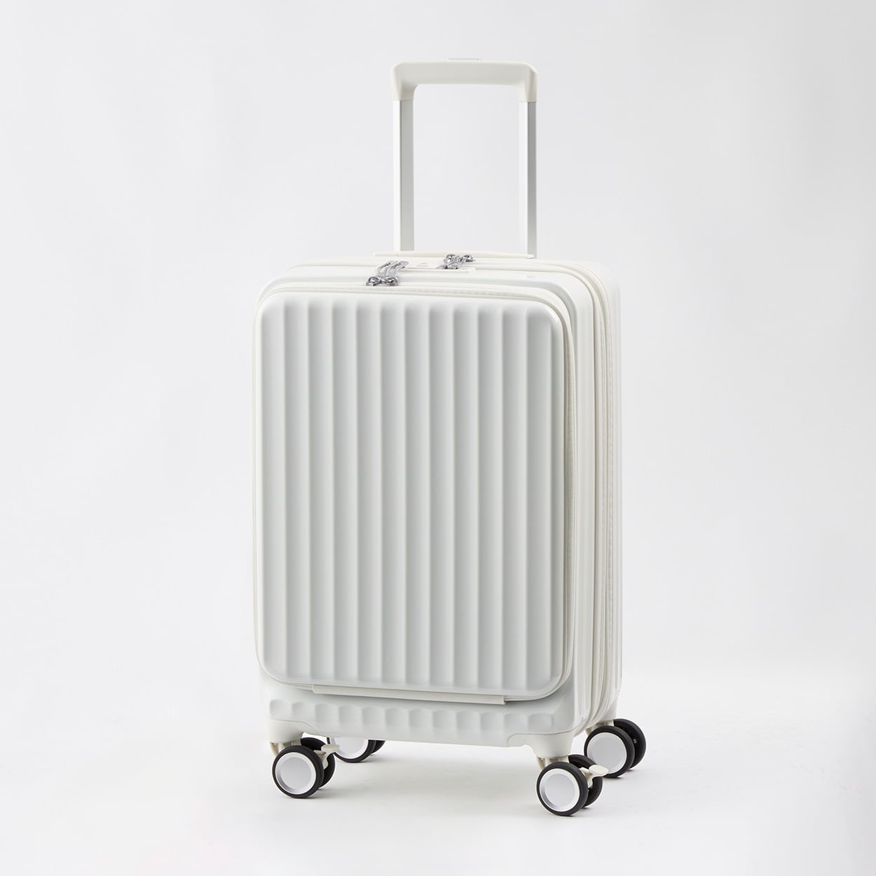 トップバリュ(TOPVALU) フロントオープンS 拡張ファスナー付き軽量ジッパーキャリー(シロ-48CM)