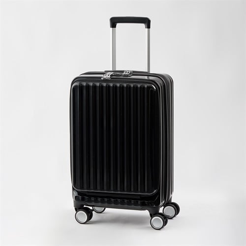 トップバリュ(TOPVALU) フロントオープンS 拡張ファスナー付き軽量ジッパーキャリー(クロ-48CM)