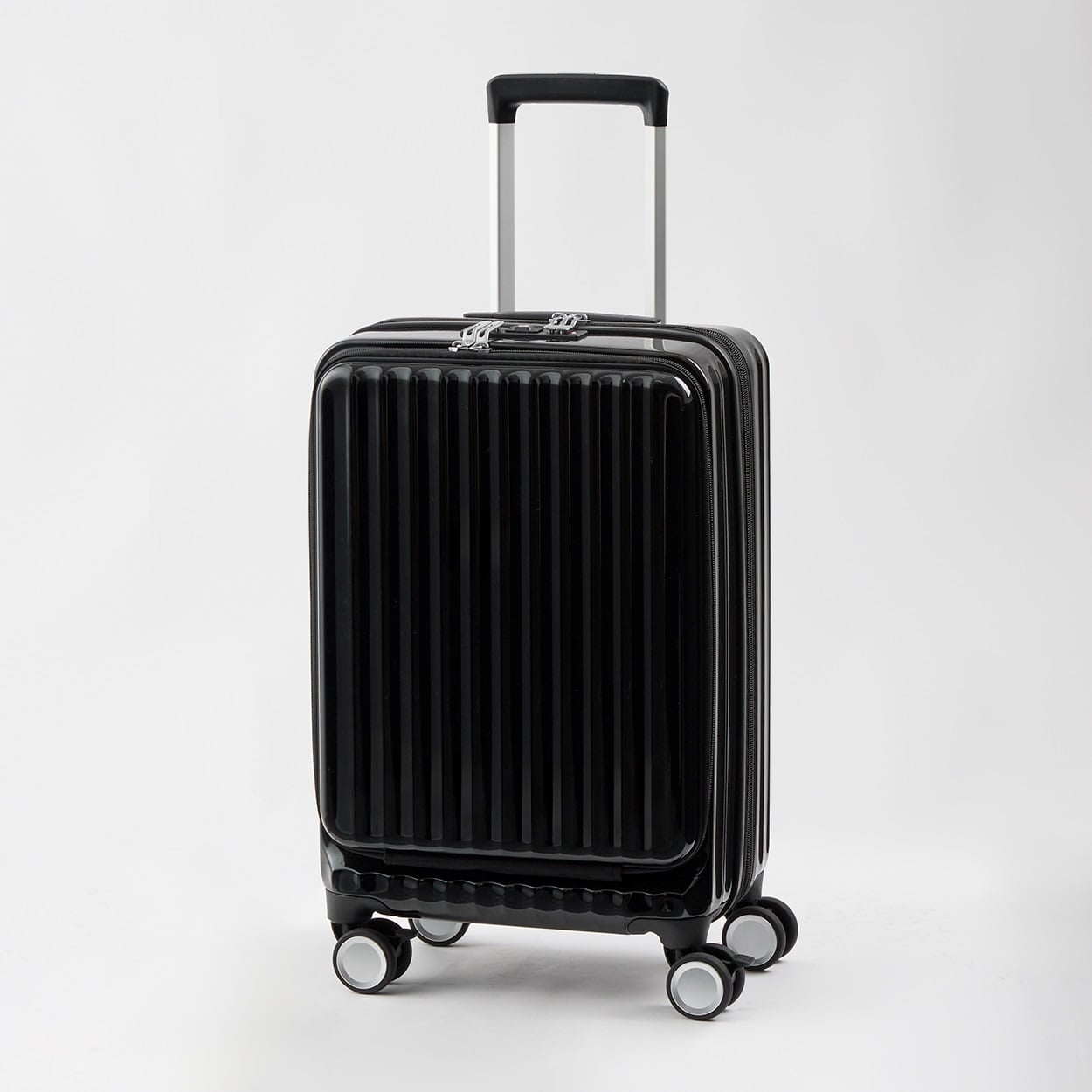 トップバリュ(TOPVALU) フロントオープンS 拡張ファスナー付き軽量ジッパーキャリー(クロ-48CM)