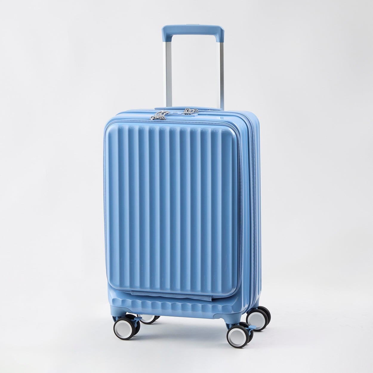 トップバリュ(TOPVALU) フロントオープンS 拡張ファスナー付き軽量ジッパーキャリー(アオ-48CM)