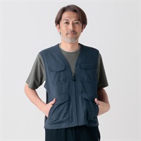 麻調メッシュ切り替えベスト メンズ 粋楽陽(きらび)(Ａアオ-M)