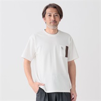 北斎アニマルズ刺繍入りレイヤードクルーTシャツ メンズ(ウスチャ-M)