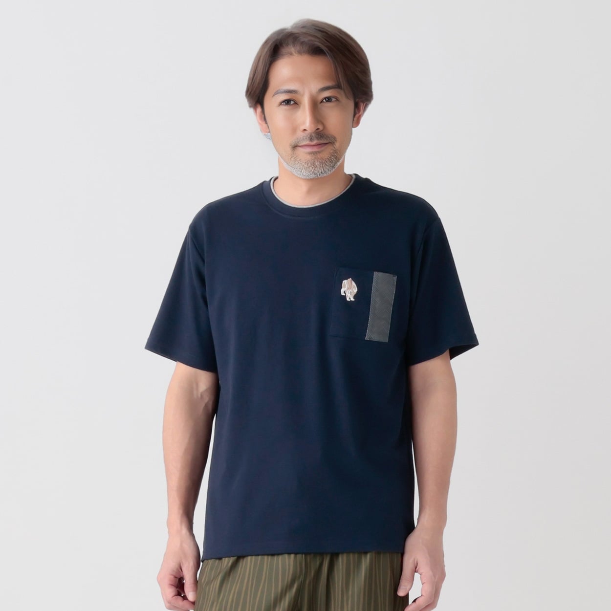 北斎アニマルズ刺繍入りレイヤードクルーTシャツ メンズ | イオン