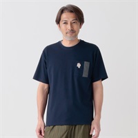 北斎アニマルズ刺繍入りレイヤードクルーTシャツ メンズ(Ａコイアオ-M)