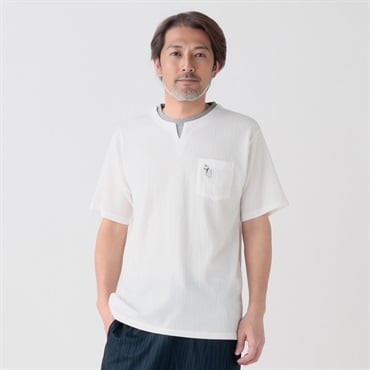 北斎アニマルズ刺繍入りジャガードレイヤードTシャツ メンズ(ウスチャ-M)
