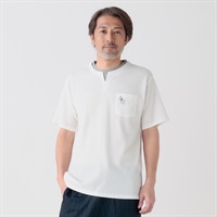 北斎アニマルズ刺繍入りジャガードレイヤードTシャツ メンズ(ウスチャ-M)