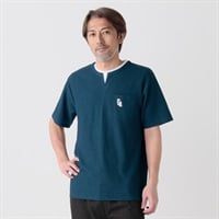 北斎アニマルズ刺繍入りジャガードレイヤードTシャツ メンズ(Ａアオ-M)