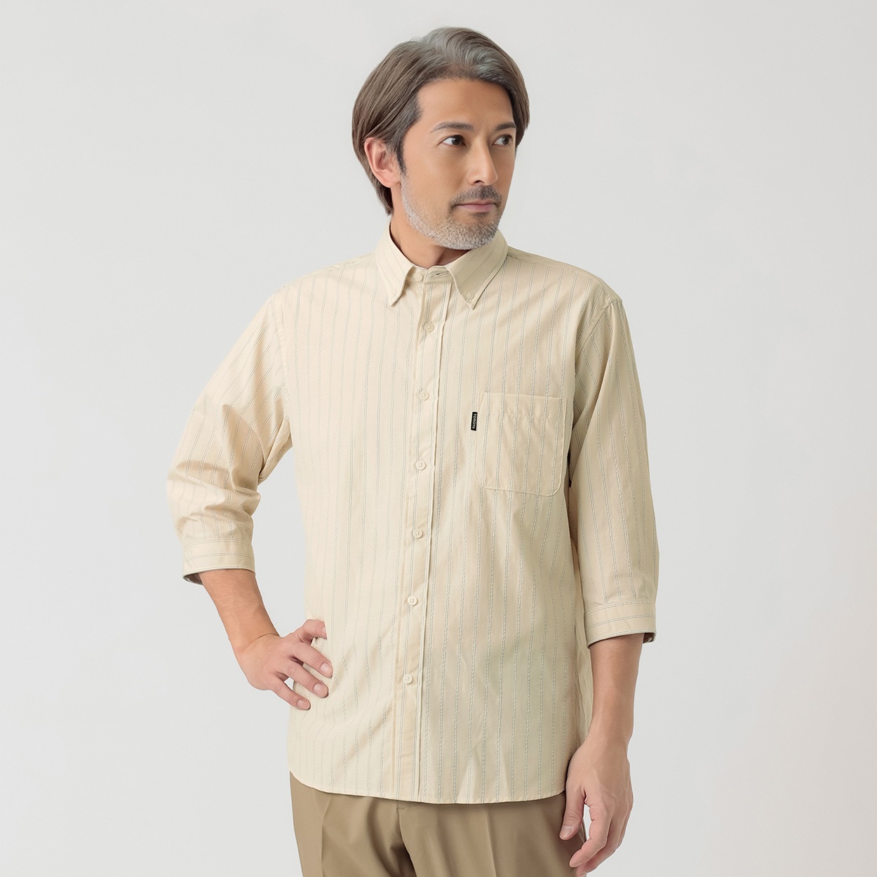 シャツ/ブラウス(長袖/七分) dich henderson RAW CREAM SHIRT レギュラー 七分袖 形態安定 レディースシャツ(S ベージュ): 東京
