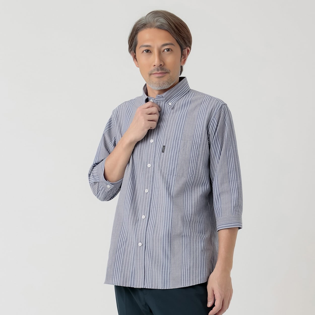 TOROY(トロイ) TOROY 七分袖ストライプシャツ メンズ(コイアオ-L)