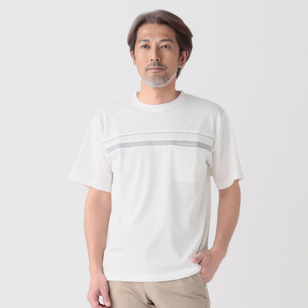 TOROY 胸切替Tシャツ メンズ(シロ-M)