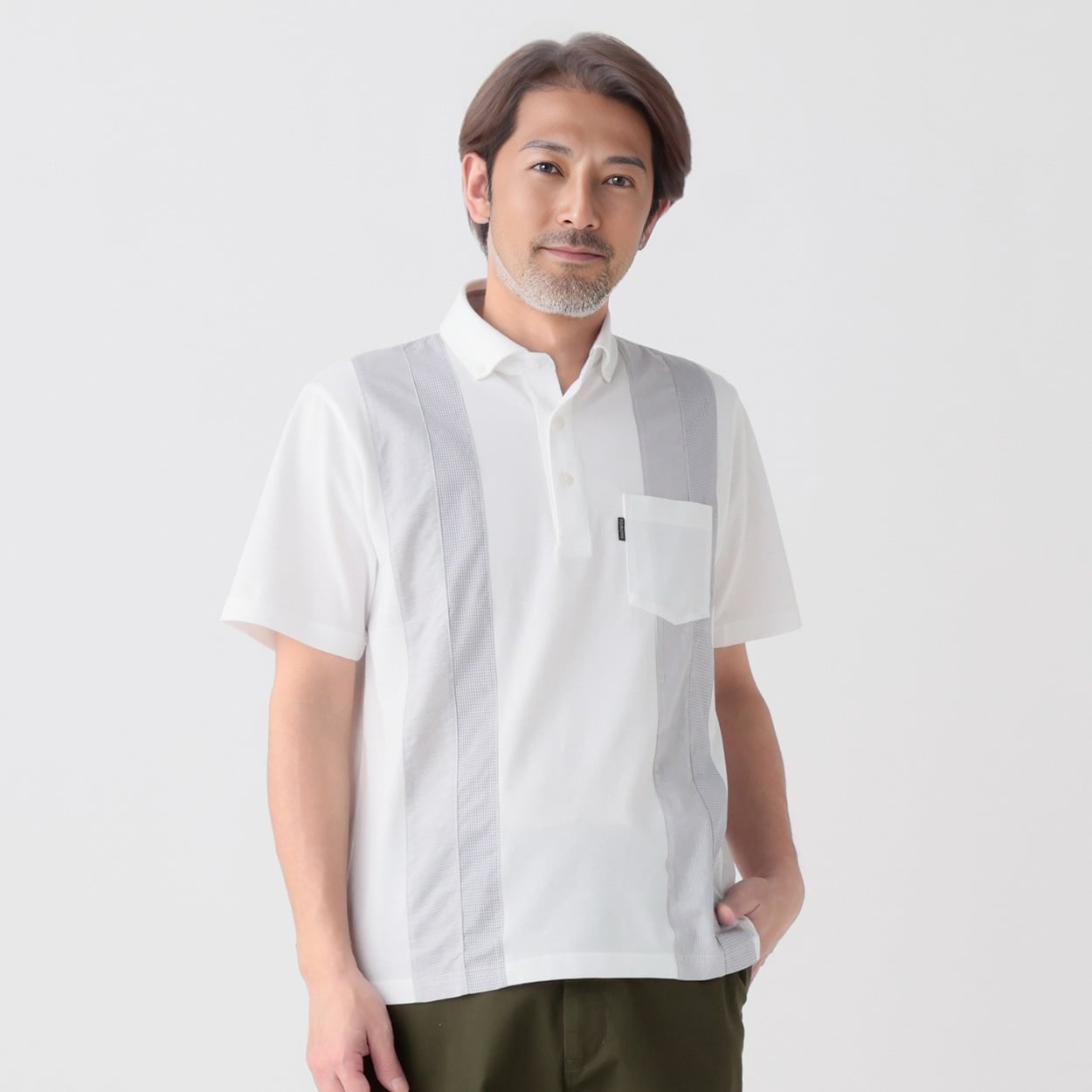 TOROY 切替ポロシャツ メンズ(シロ-XL)