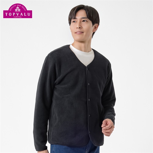 トップバリュ(TOPVALU) フリースカーディガン メンズ(クロ-M)