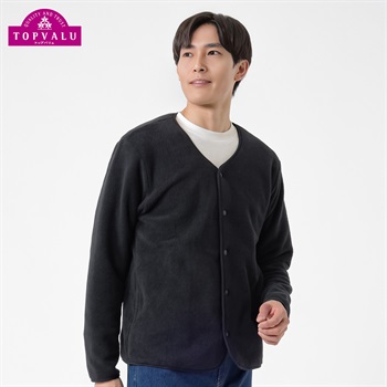 トップバリュ(TOPVALU) フリースカーディガン メンズ(クロ-M)