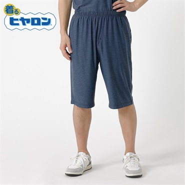 ヒヤロン ボーダーハーフパンツ メンズ(アオ-M)