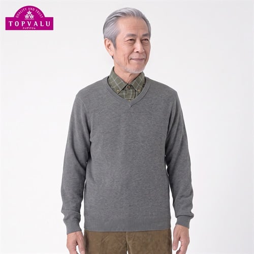 毛混Vネックセーター メンズ(ウスクロ-M)