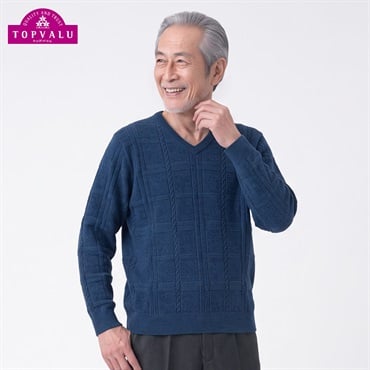 トップバリュ(TOPVALU) モールVネックセーター メンズ(アオ-M)