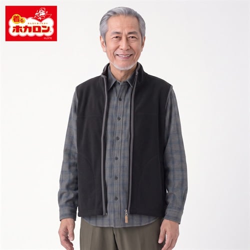 ホカロン 細コールフリースベスト メンズ(クロ-M)