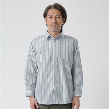 快適設計ドビー長袖シャツ メンズ 粋楽陽(きらび)(ウスミドリ-M)