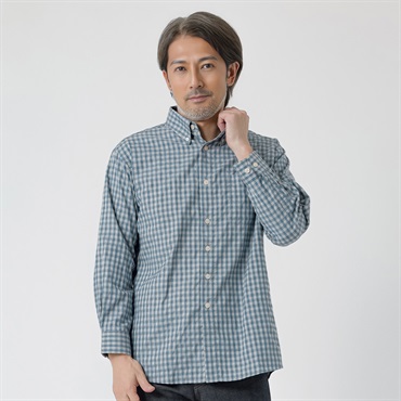 快適設計ドビー長袖シャツ メンズ 粋楽陽(きらび)(ミドリ-M)