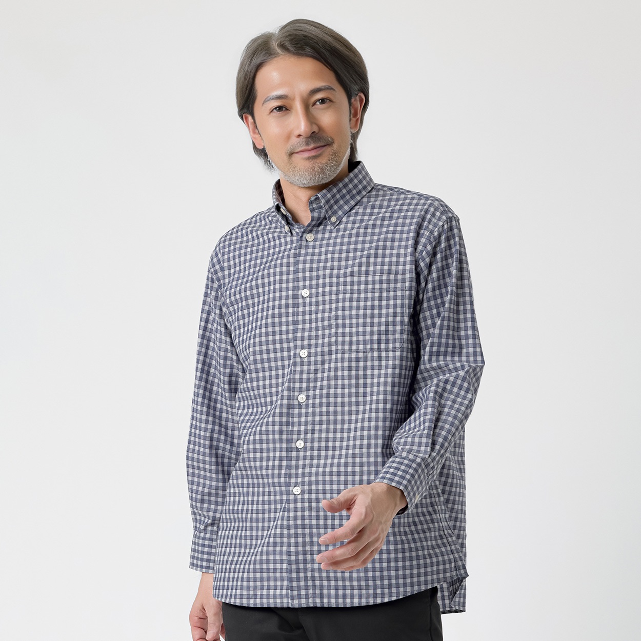 快適設計ドビー長袖シャツ メンズ 粋楽陽(きらび)(コイアオ-M)