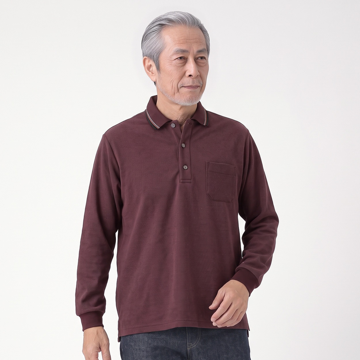 暖か両面起毛ポロシャツ メンズ 粋楽陽(きらび)(アカ-XL)