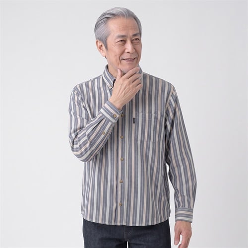 TOROY 起毛ストライプシャツ メンズ(アオ-M)