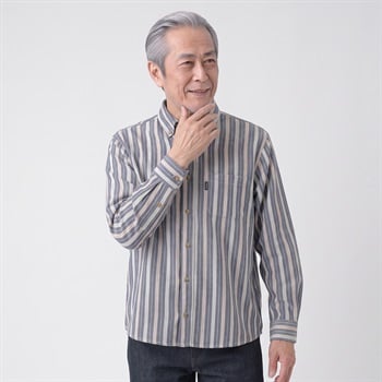 TOROY 起毛ストライプシャツ メンズ(アオ-M)