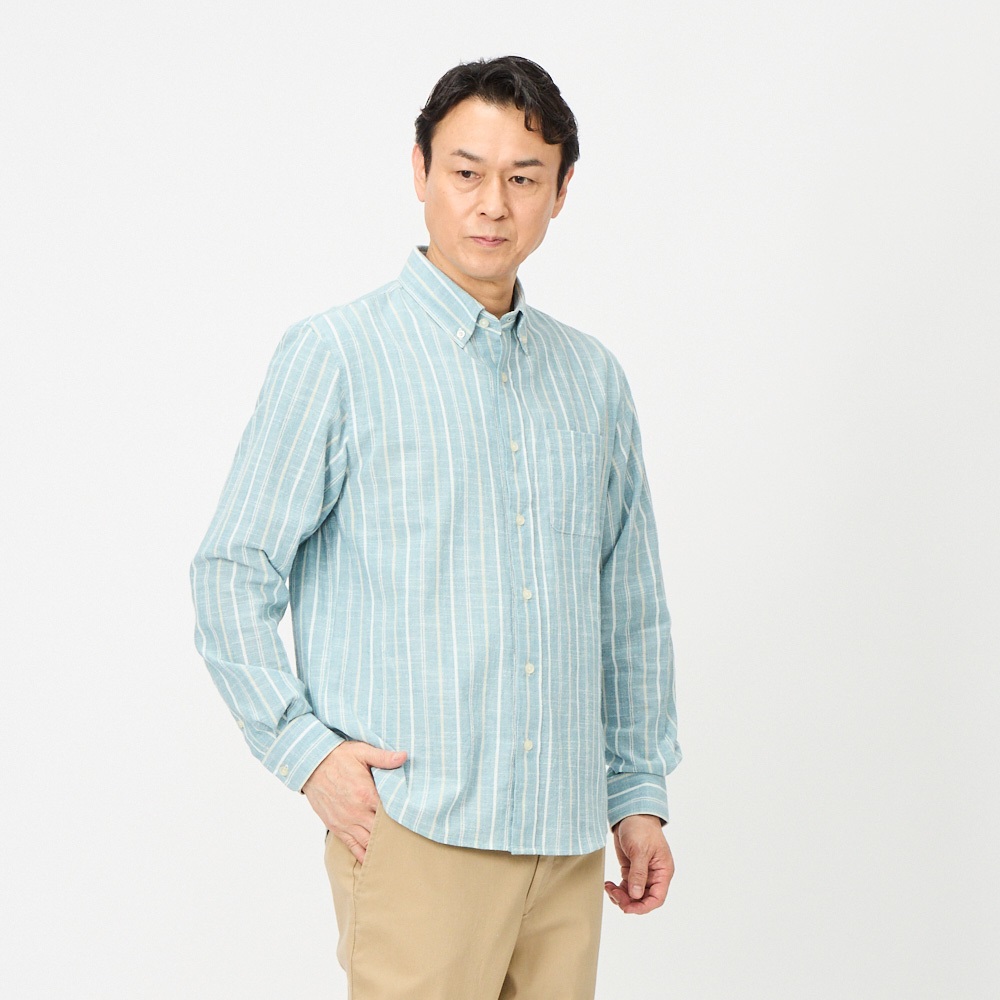 粋楽陽（きらび）強撚ストライプボタンダウンシャツ メンズ | イオン