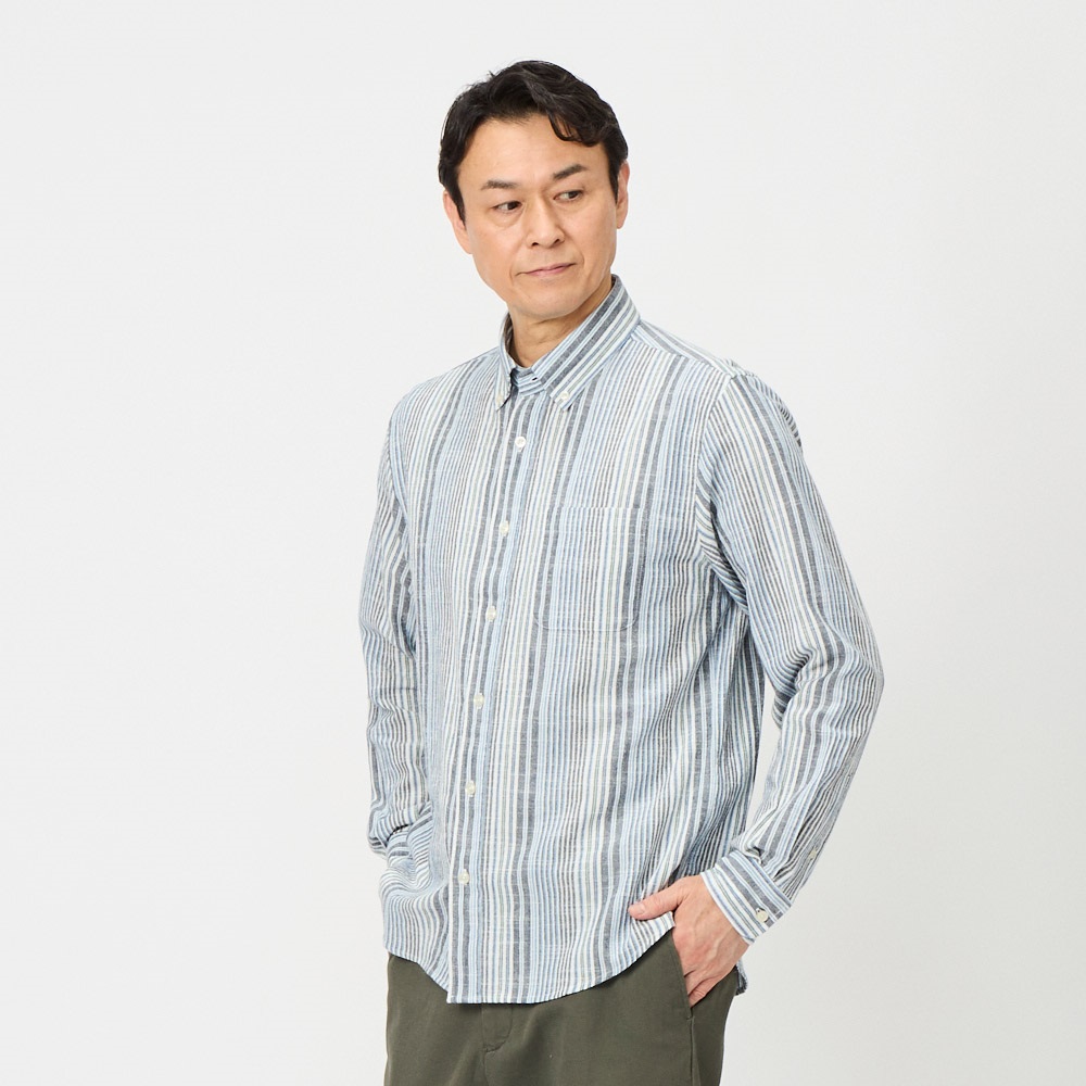 粋楽陽（きらび）強撚ストライプボタンダウンシャツ メンズ | イオン