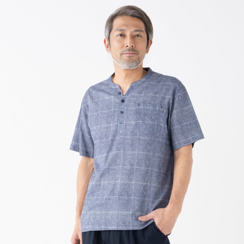 粋楽陽(きらび) クレープ半袖Tシャツ メンズ(ウスアオ-L)