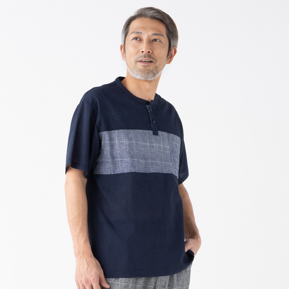 粋楽陽(きらび) クレープ半袖Tシャツ メンズ(コイアオ-XL)
