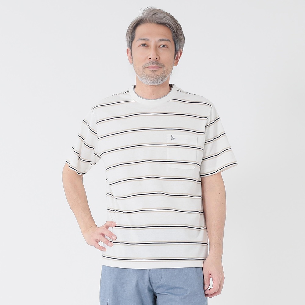 TOROY 天竺ボーダーTシャツ メンズ(アイボリー-XL)