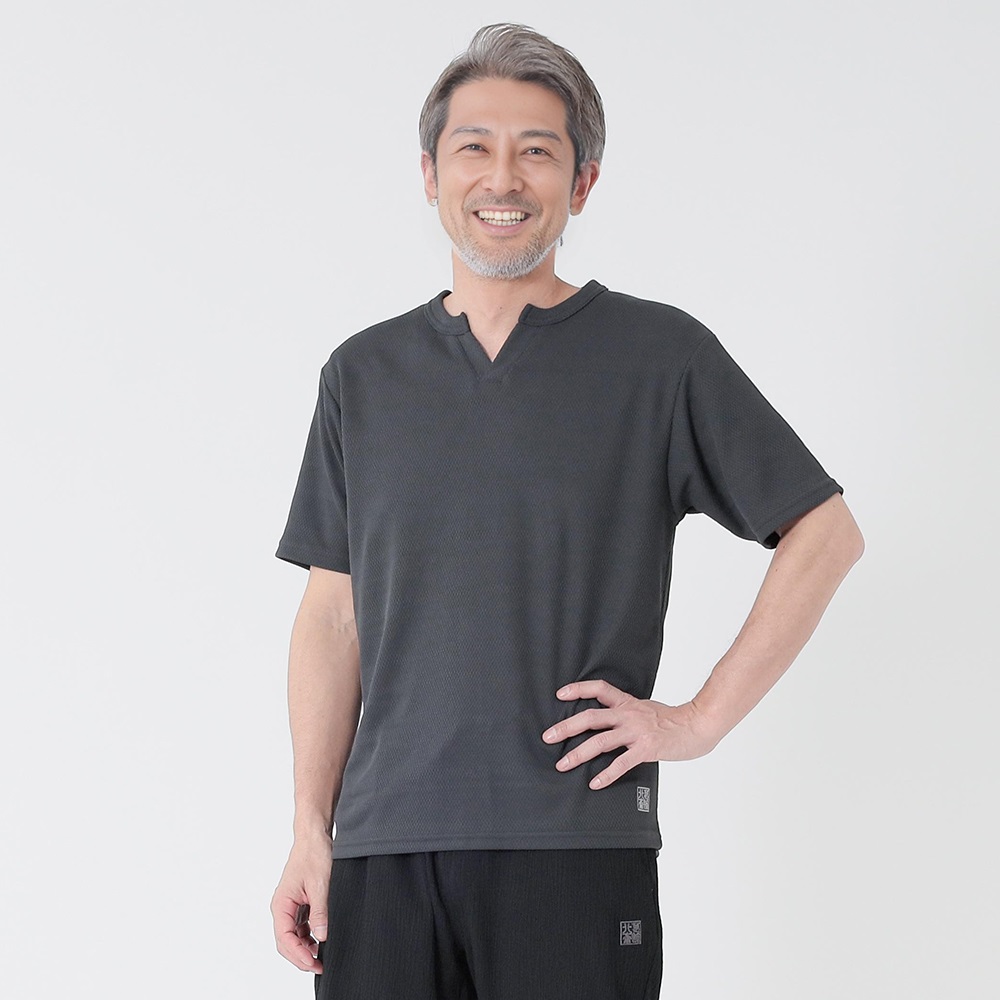 北斎 メッシュボーダースキッパーTシャツ メンズ(Ａクロ-XL)