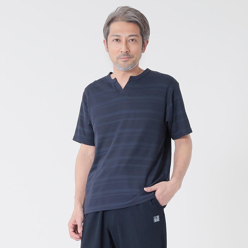 北斎 メッシュボーダースキッパーTシャツ メンズ(コイアオ-XL)