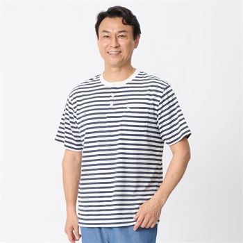 ヒヤロン ボーダーヘンリーTシャツ メンズ