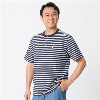 ヒヤロン ボーダーヘンリーTシャツ メンズ