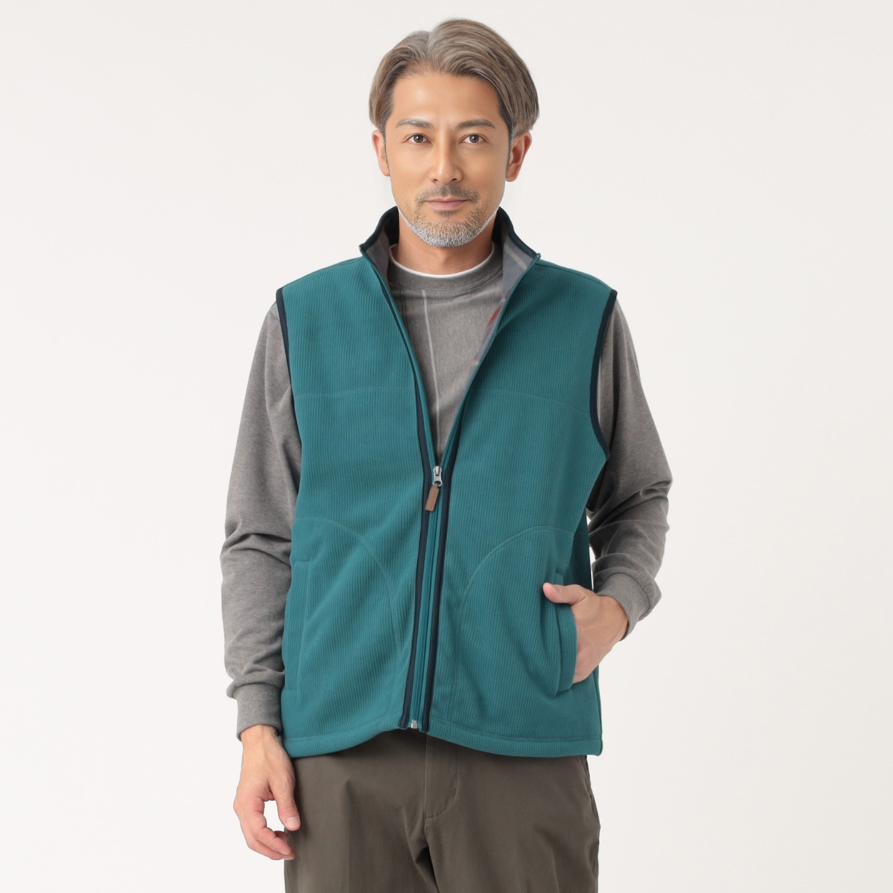 粋楽陽 細コールフリースベスト メンズ | イオンスタイルオンライン