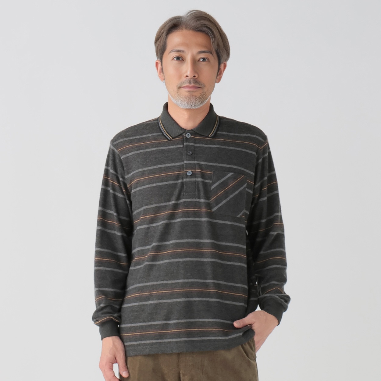 粋楽陽（きらび）日本製 起毛太柄ポロシャツ メンズ | イオンスタイル