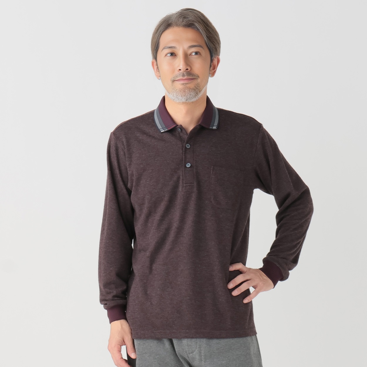 ETRO シルクとレーヨン長袖ポロシャツ ベージュ44サイズ 粋楽陽（きらび）日本製 起毛太柄ポロシャツ メンズ | イオンスタイル