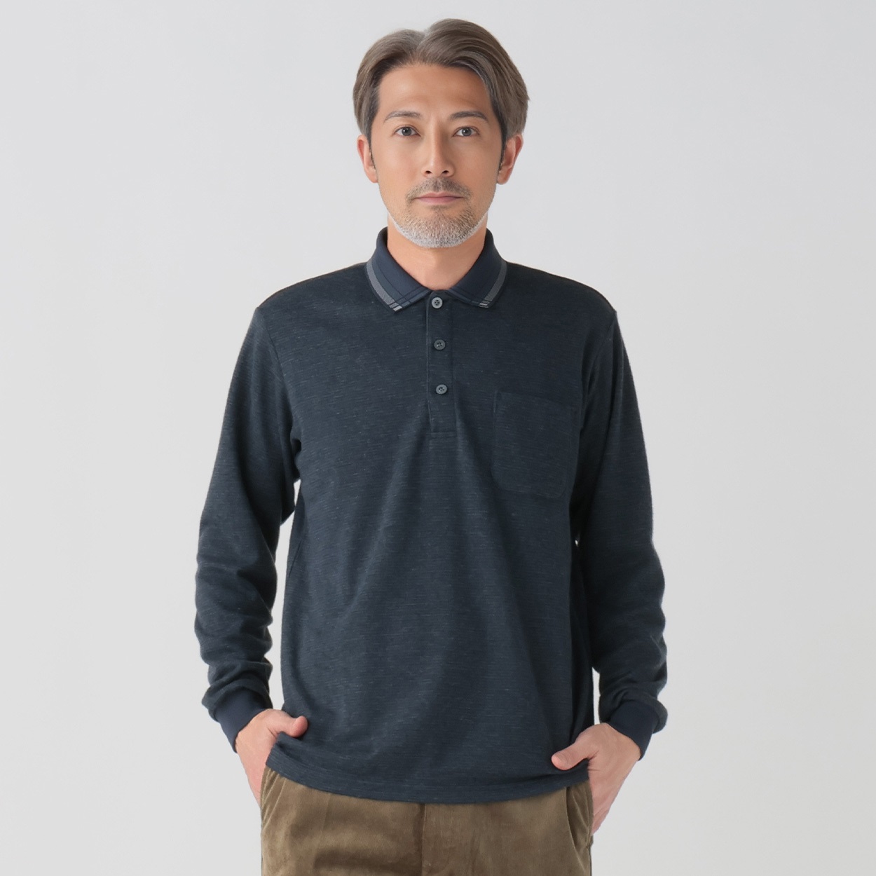 粋楽陽（きらび）日本製 起毛太柄ポロシャツ メンズ | イオンスタイル