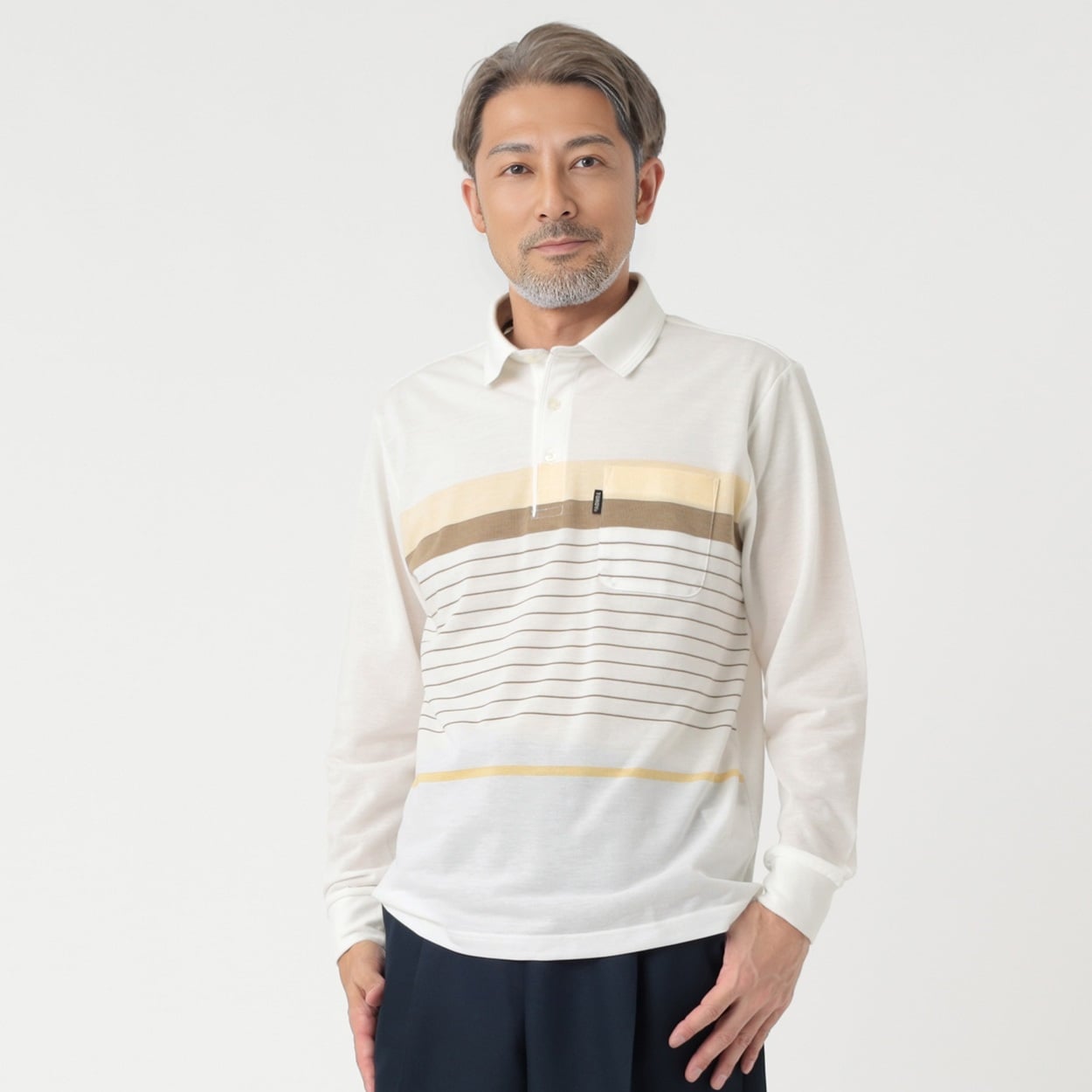 TOROY パネルボーダーポロシャツ メンズ(シロ-XL)
