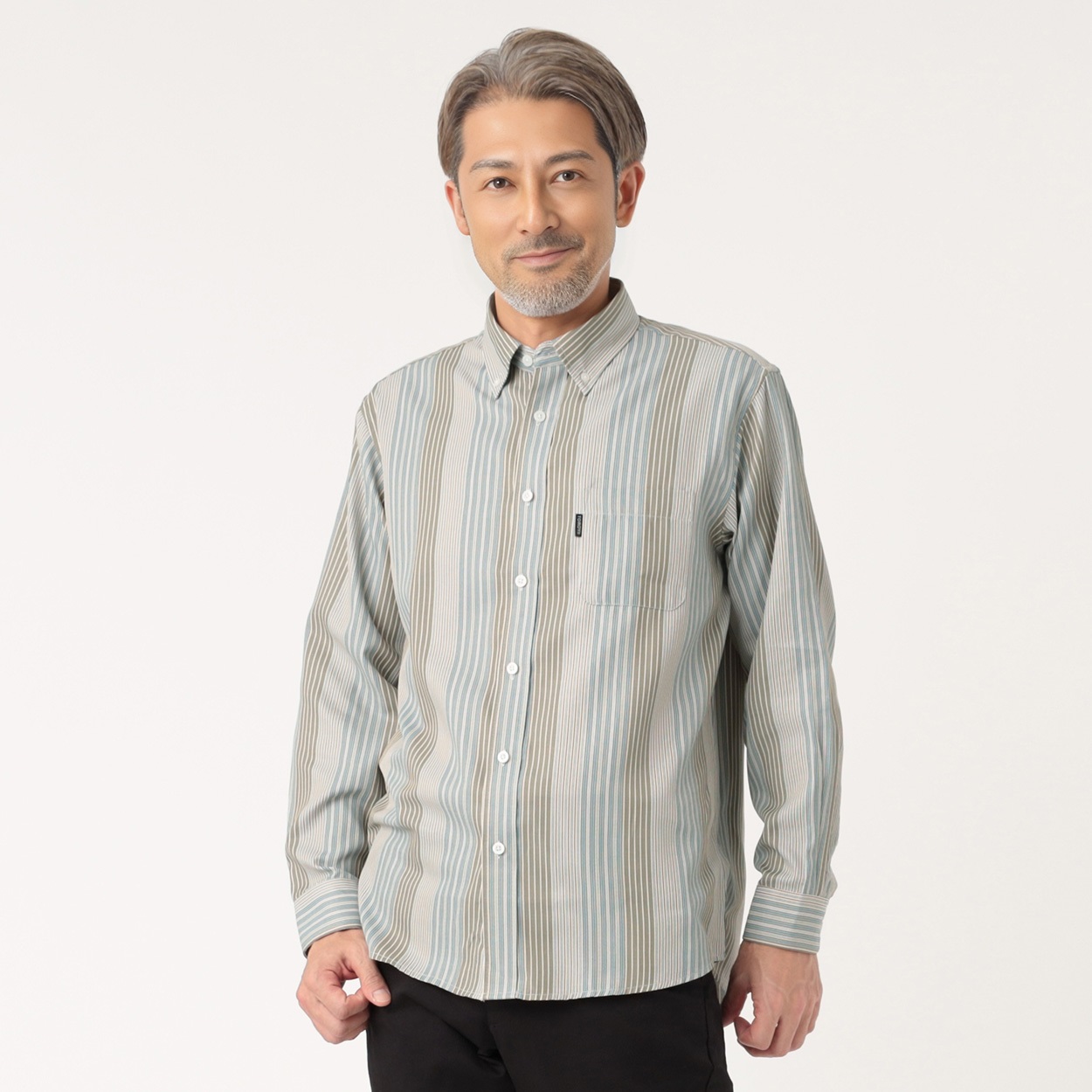 TOROY シャツ トロイ TOROY ストライプ柄 長袖 シャツ L 灰系 グレー ボタン 毛