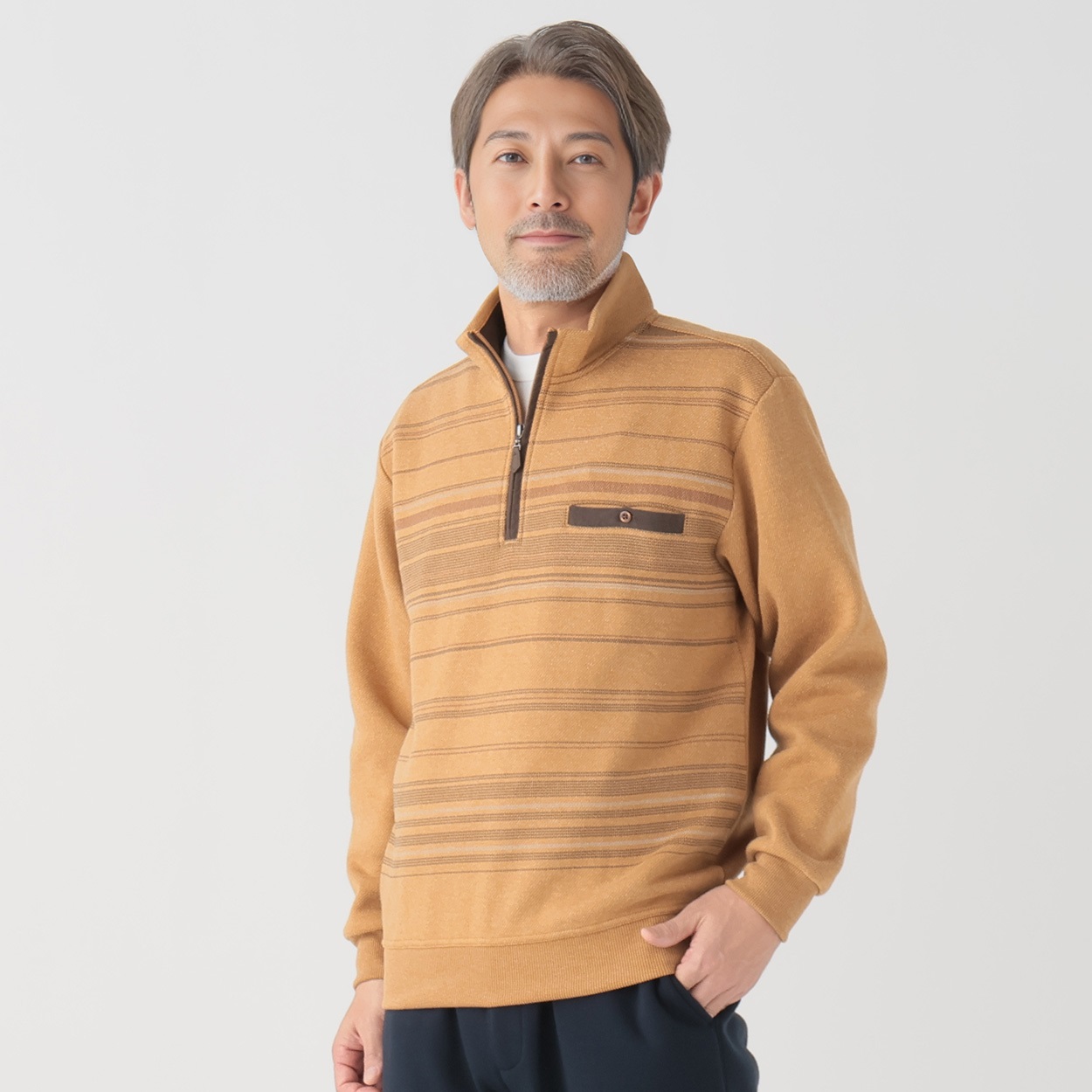 粋楽陽（きらび）裏起毛PTハーフZIPトレーナー メンズ 粋楽陽(きらび