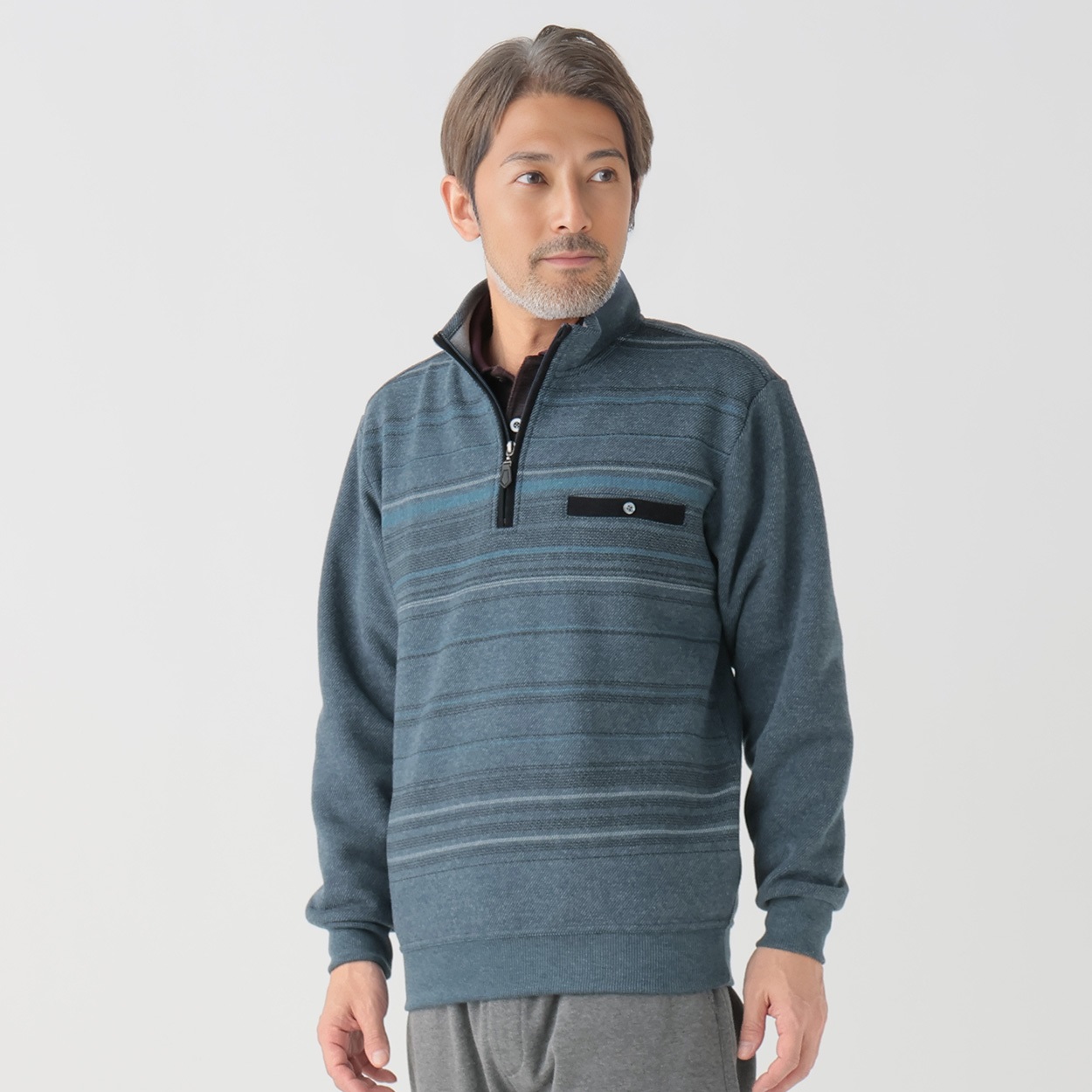 粋楽陽（きらび）裏起毛PTハーフZIPトレーナー メンズ 粋楽陽(きらび