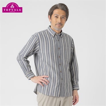 トップバリュ(TOPVALU) 快適設計 しじら長袖シャツ メンズ(コイアオ-M)