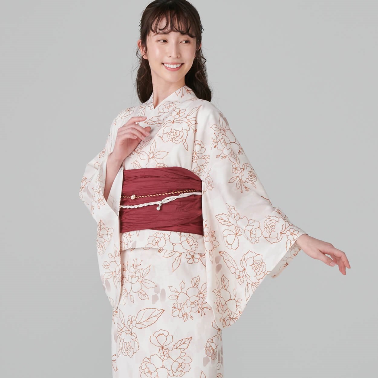 【ポイント20倍対象商品】ノースリワンピゆかた 2点セット(シルエットバラ-L-LL)