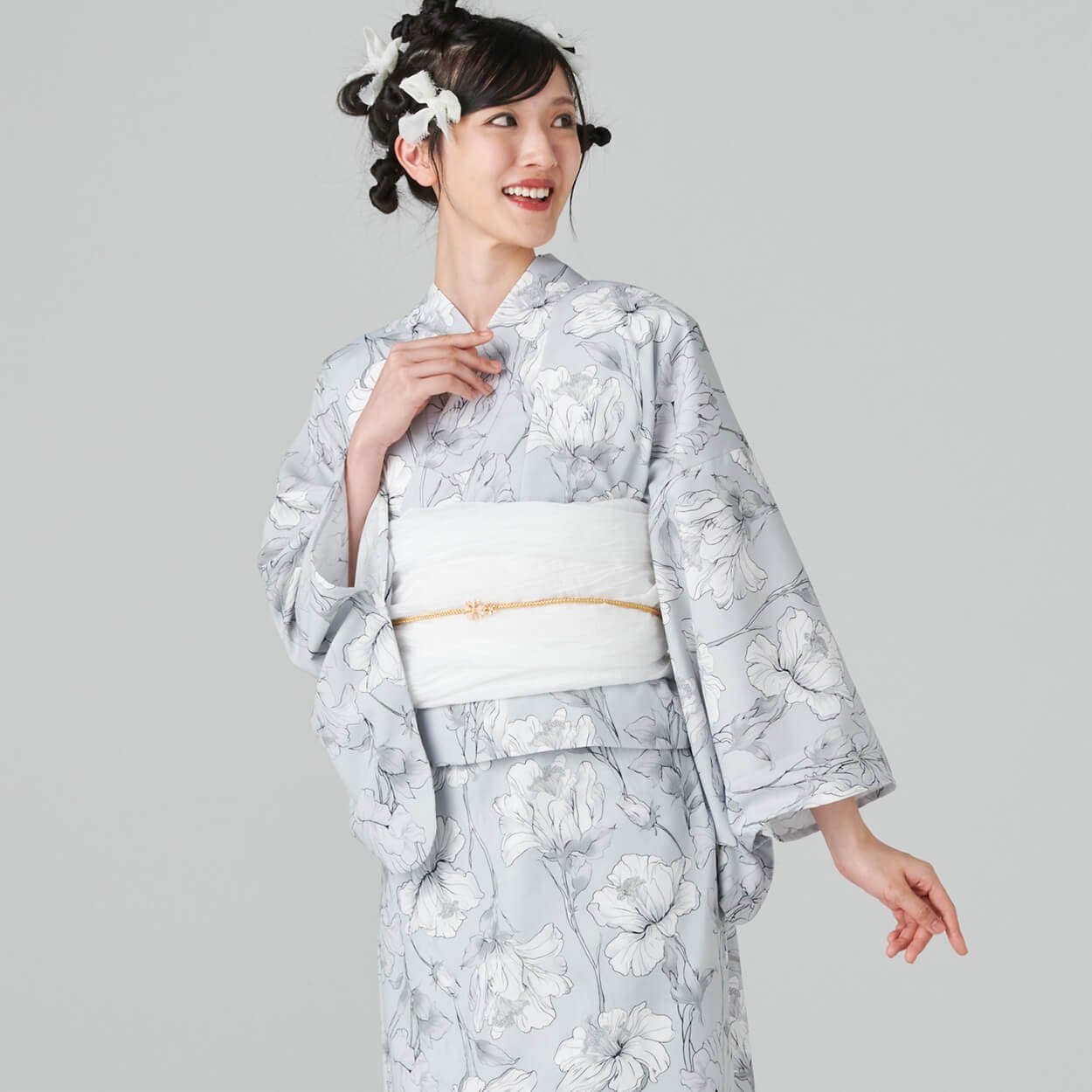 【ポイント20倍対象商品】ノースリワンピゆかた 2点セット(トルコキキョウ-M-L)