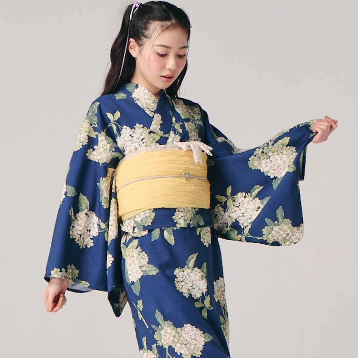 【ポイント20倍対象商品】ノースリワンピゆかた 2点セット(アジサイ-L-LL)