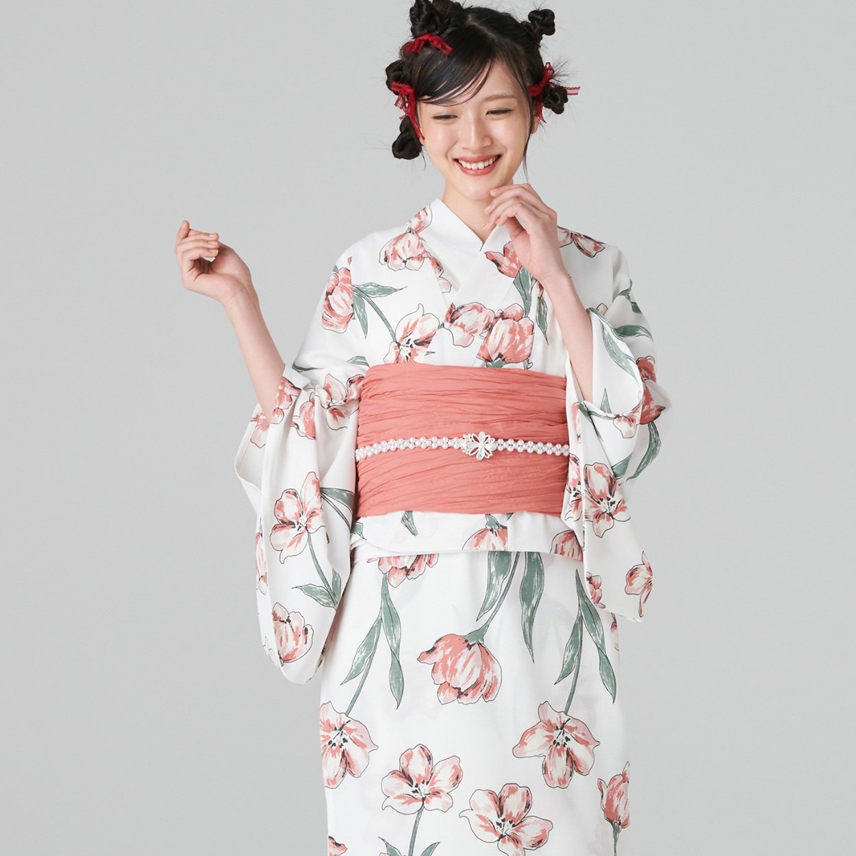 【ポイント20倍対象商品】キャミワンピゆかた 2点セット 一人で着られる セパレートタイプ キャミワンピースはデイリー使いにも(チューリップ-L-LL)